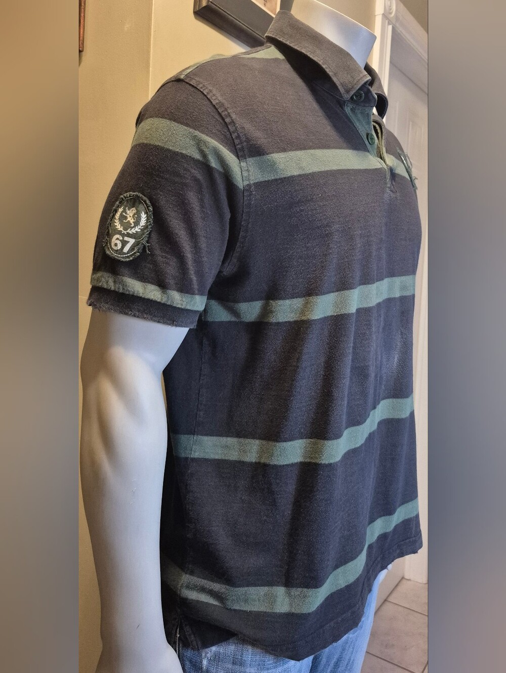Express Navy Polo with Teal Horizontal Stripes